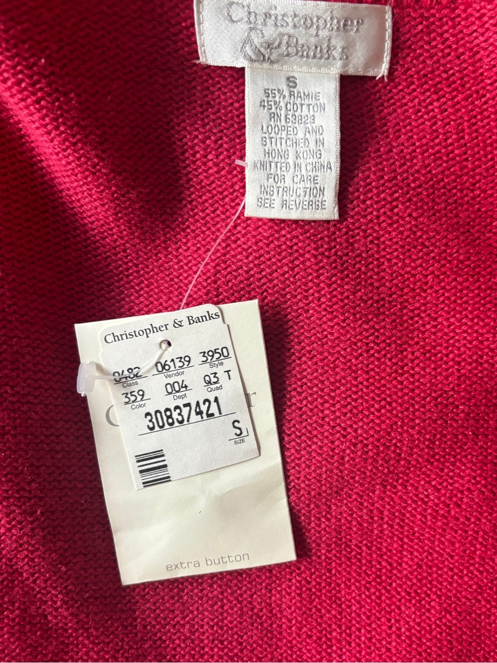 Red Button Cardigan Sweater Small NWT Christopher & Banks Ramie Cotton - Picture 4 of 6